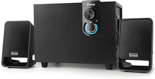 40W AC Powered Computer Speakers with Subwoofer, 2.1 Wooden PC Speaker with Subwoofer,4'' Woofer-Dual 3.5'' Satellites Speakers Woofer,Strong Bass,DSP Speakers with 3.5mm Inputs for PC/Laptop