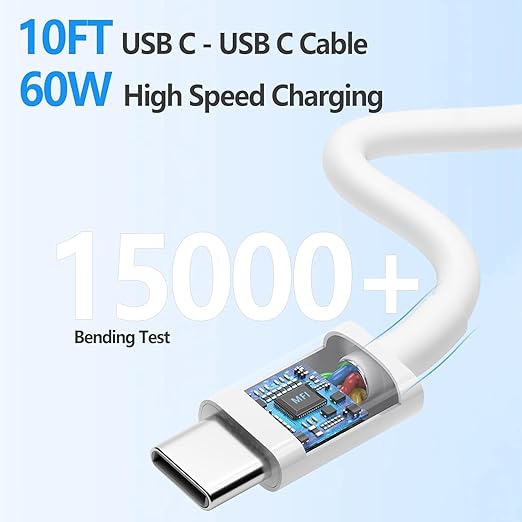 iPhone 17 Pro Max Charger Fast Charging,2-Pack 35W Dual Port USB C Fast Charger Block, 3.0 PD Quick Adapter &【Apple MFi Certified】 Extra Long 10FT 60W USB C to C Cable for iPhone 17/17 Pro/Air/16E/15