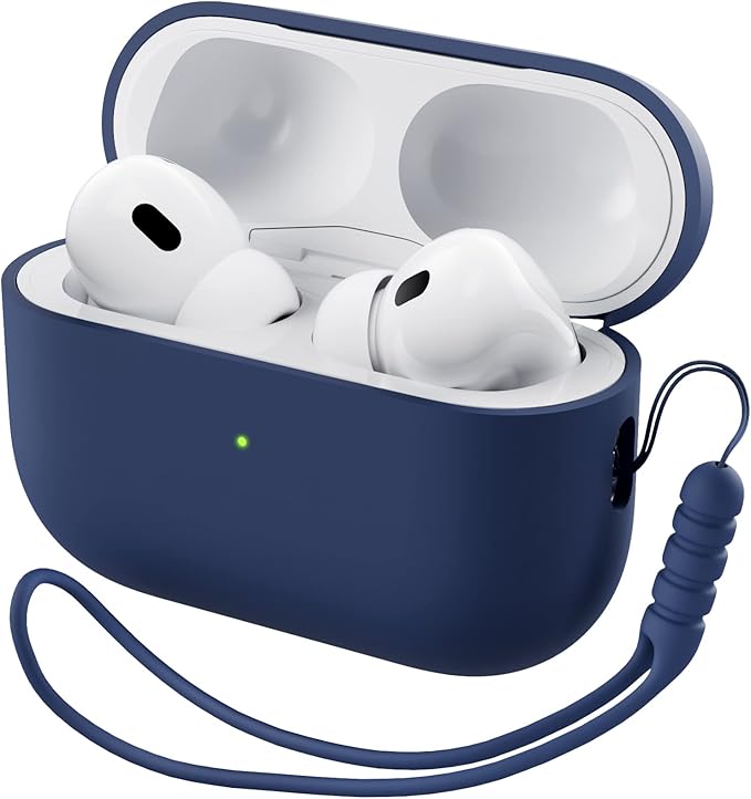 ORNARTO Compatible with AirPods Pro 2 Case 2022, Full Protective Hybrid Silicone for AirPods Pro 2nd Generation Case, Front LED Visible Skin Cover-Navy Blue