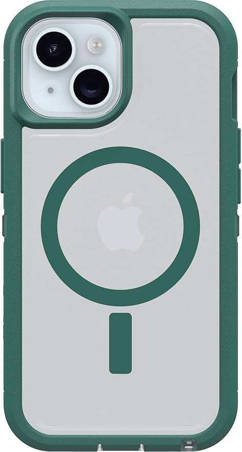 OtterBox iPhone 15, iPhone 14 & iPhone 13 (Only) - Defender Series XT Clear Case - Velvet Evergreen (Clear) - Snaps to MagSafe - Screenless - Rugged - Lanyard Attachment - Non-Retail Packaging