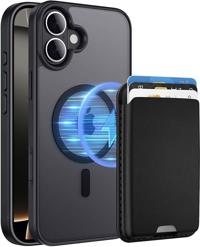 Magnetic for iPhone 16 Case with Detachable Wallet, Compatible with MagSafe, Credit Card Holder with Slim Shockproof Protective Phone Cover, Black