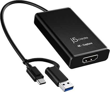 j5create 4K HDMI Video Capture Card, DSLR Cam Link, Game Capture Adapter