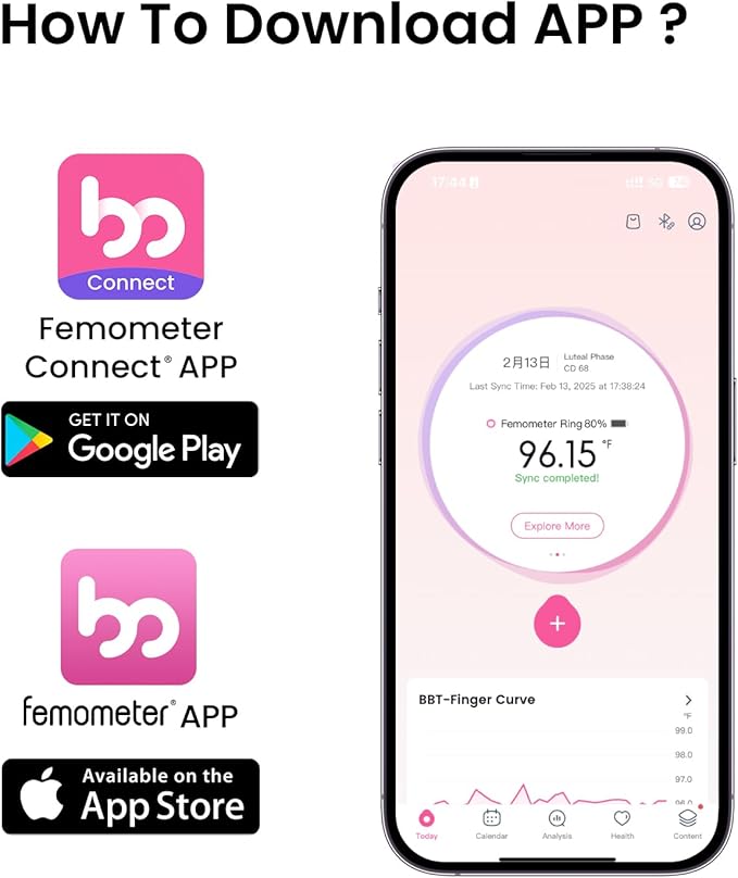 femometer Ring for Fertility and Ovulation Tracking - Size First Sizing Kit - App Auto-Sync - Period & BBT Tracker - Sleep Analysis for Women - Rechargeable & Waterproof Size6