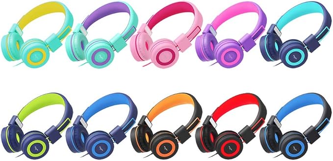 ELECDER i37 Kids Headphones Children Girls Boys Teens Foldable Adjustable On Ear Headphones 3.5mm Jack Compatible Cellphones Computer MP3/4 Kindle School Tablet Black/Blue