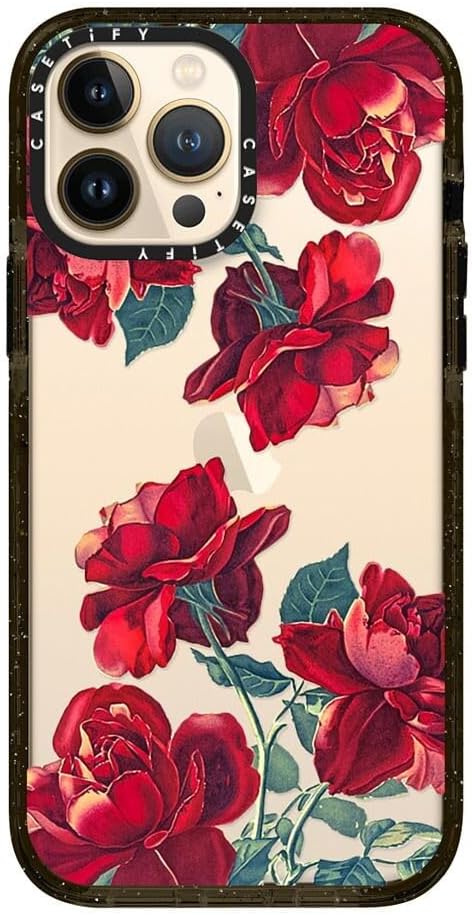 CASETiFY Impact iPhone 13 Pro Max Case [6.6ft Drop Protection] - Red Roses (Transparent) - Clear Black