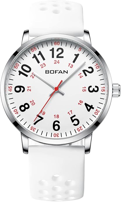BOFAN Nurse Watch for Medical Professionals,Students,Doctors with Easy to Read Dial,Second Hand and 24 Hour,Soft and Breathable Silicone Band,Water Resistant