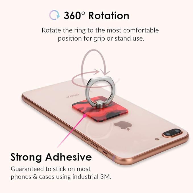 Velvet Caviar Cell Phone Ring Holder - Finger Ring & Stand - Improves Phone Grip Compatible with iPhone, Galaxy and Most Cases (Except Silicone/Leather) - Red Camo