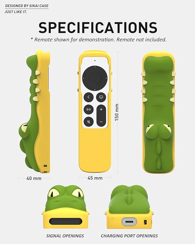 SIKAI CASE Silicone Case Fit Designed for Apple TV 4K 2021/2022 Siri Remote Protective Case with Shockproof Compatible with AirTag (Crocodile)