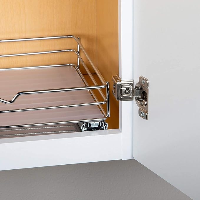 Pull Out Cabinet Organizer for Spices, Cans - Heavy Duty with Lifetime Limited Warranty- Pull Out Spice Rack- Cabinet Pull Out Shelf for Cans,Dishes, Etc, 12-3/8"Wx 10-3/8"D x 2-3/4” H, Chrome