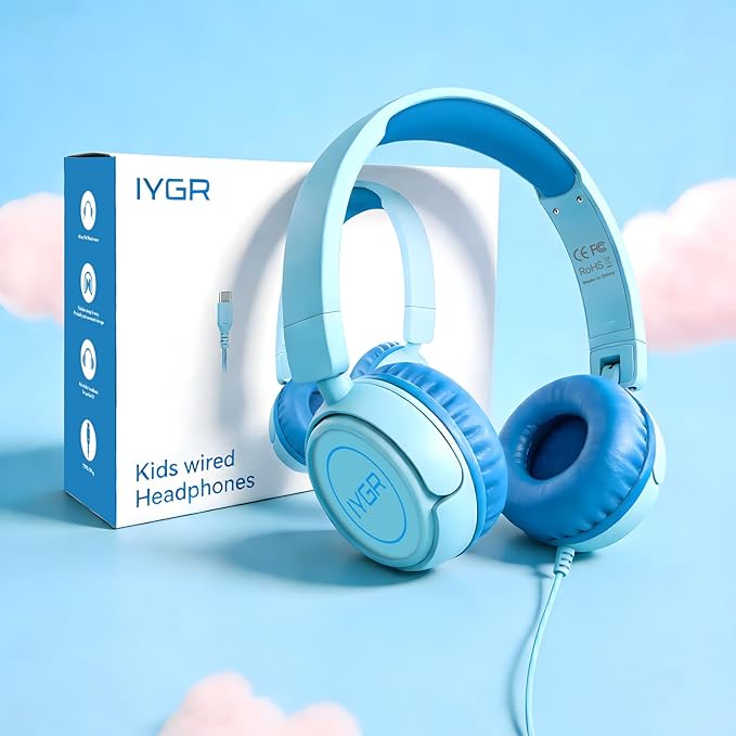 K6 USB C Kids Headphones, 85dB Safe Volume Headphones for Kids, Stereo Sound Foldable Headphone for School, Comfortable Fit On-Ear Headphone for Smartphones/iPad/Tablet/Plane/Travel
