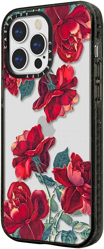 CASETiFY Impact iPhone 13 Pro Max Case [6.6ft Drop Protection] - Red Roses (Transparent) - Clear Black