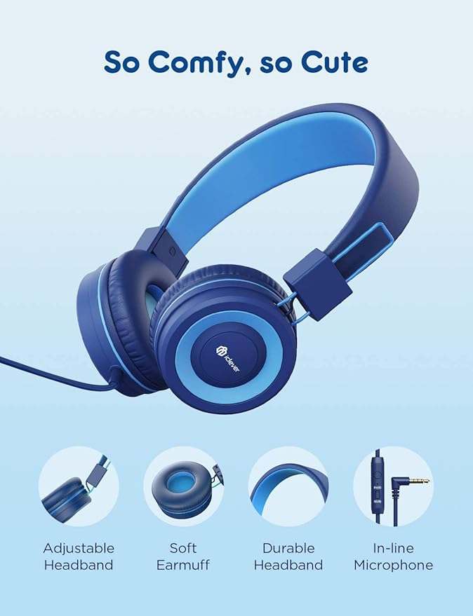 iClever [2 Pack] Kids Headphones with Microphone - Headphones for Boys Girls with Safe Volume Limited 85dB/94dB, Adjustable Foldable for Online School/Travel/Tablet