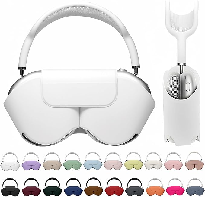 Maxjoy for Apple Airpods Max Smart Case Cover, Soft PU Leather Protective Cover Accessories for Airpod Max with Sleep Mode, Anti-Dust Travel Carrying Case for Airpods Pro Max Headphones, White
