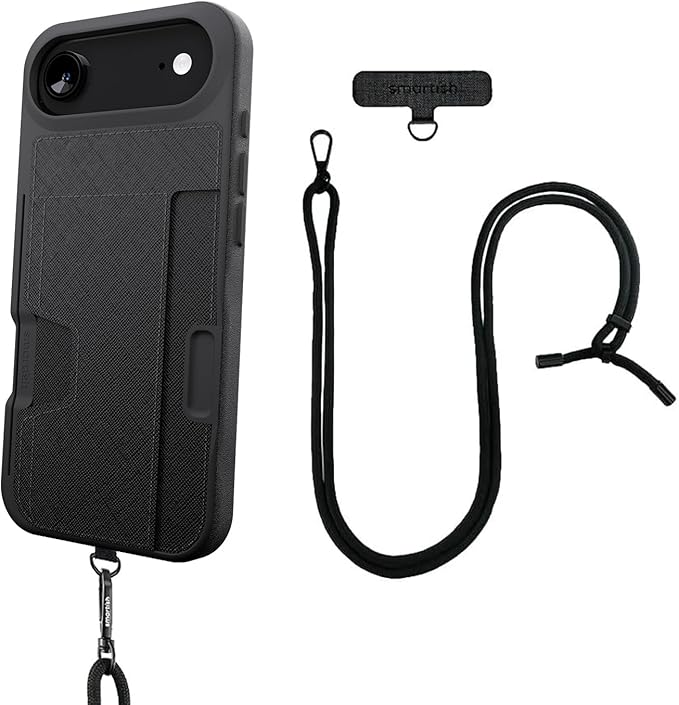 Smartish® iPhone Air Wallet Case + Crossbody Lanyard Strap - [Slim + Protective] Phone Case Credit Card Holder + Universal Detachable Shoulder Neck Strap for Apple iPhone Air - Black Tie Affair