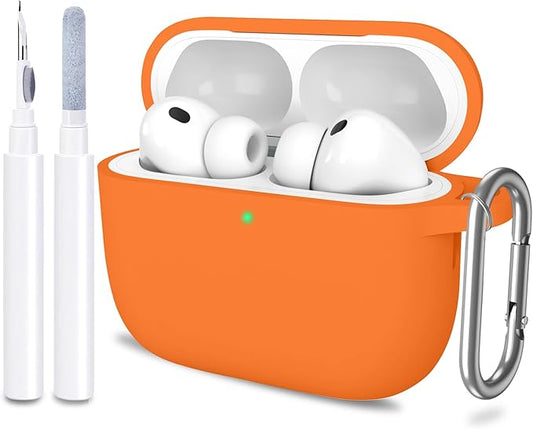 ATUAT for AirPods Pro 3 Case Cover with Cleaner, Protective Soft Silicone Skin with Keychain for Women Men for Apple AirPods Pro 3rd Generation Case(2025), Front LED Visible, Bright Orange