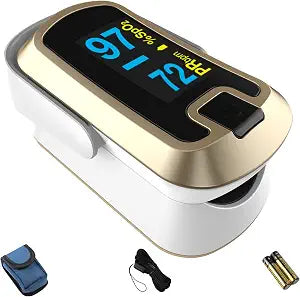 mibest OLED Finger Pulse Oximeter, O2 Meter, Dual Color White/Luxury Gold