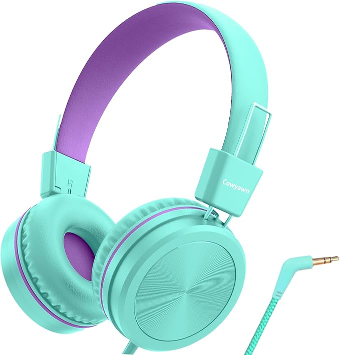 Kids Headphones, Toddler Headphone with Safe Volume Limiter 94dB, Wired School Headphones for Kid, 3.5mm Adjustable On-Ear Headphone for Boys/Girls/Children/Teens/iPad/Computer, Purple Green