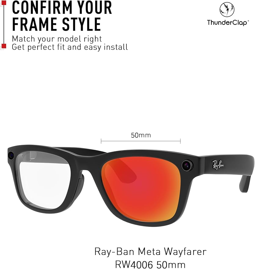 ThunderClap POLARIZED Replacement Lenses Compatible with Ray-Ban Meta Wayfarer RW4006 50mm | RW4008 53mm Smart Glasses