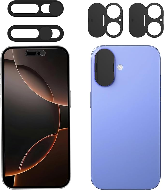 Privacy Cover Compatible for iPhone 16 /iPhone 16 Plus with Front Camera Cover,Protect Privacy and Security But Not Affect Facial Recognition（2Pack）