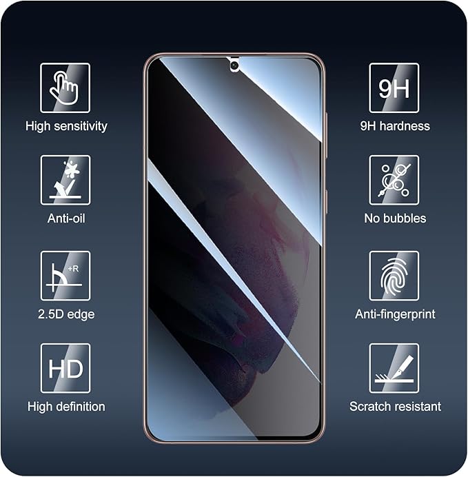 Privacy Screen Protector & Camera Lens Protector for Samsung Galaxy S21+ / S21 Plus, Anti-Spy Tempered Glass, Dark Private Black Protection, 9H Hardness Anti-Scratch Case-Friendly, 3-Pack Each
