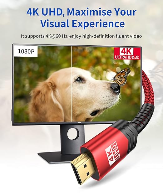 JSAUX 4K Fiber Optic Long HDMI Cable 100 ft 18Gbps High Speed HDMI 2.0 Braided Cord, 4K 60Hz HDR, 2K 1440P 144Hz, 1080p, HDCP 2.2, 3D, ARC, Ethernet Compatible with Monitor TV PC PS5 PS4 Blu-ray -Red