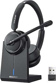 Wireless Headset with Mic for Work, Bluetooth Headset with Microphone Noise Cancelling & Mute Button, 65H Talk Time, Comfortable Wireless Headsets for Work/Call Center/Computer/Laptop/Calls