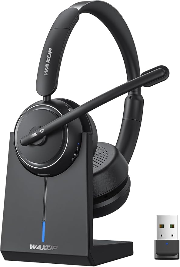 Wireless Headset with Mic for Work, Bluetooth Headset with Microphone Noise Cancelling & Mute Button, 65H Talk Time, Comfortable Wireless Headsets for Work/Call Center/Computer/Laptop/Calls