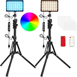 2 Packs RGB LED Video Light with Tripod Stand/White Filters - Image 1
