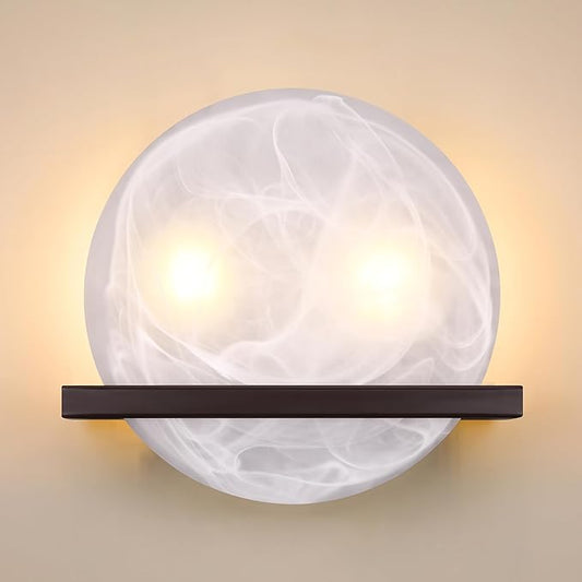 2 Light 10" Round Frosted Glass Bathroom Wall Sconce Modern Concise Style Wall Light Fixture,Oil Rubbed Bronze Finish for Bedroom Hallway Bedside