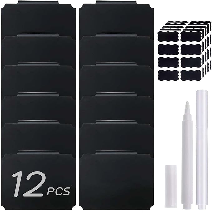 SenseYo 52 Pack Clip On Basket Labels Tag for Storage Bins with Chalk Markers for Storage Basket Holder (Black)