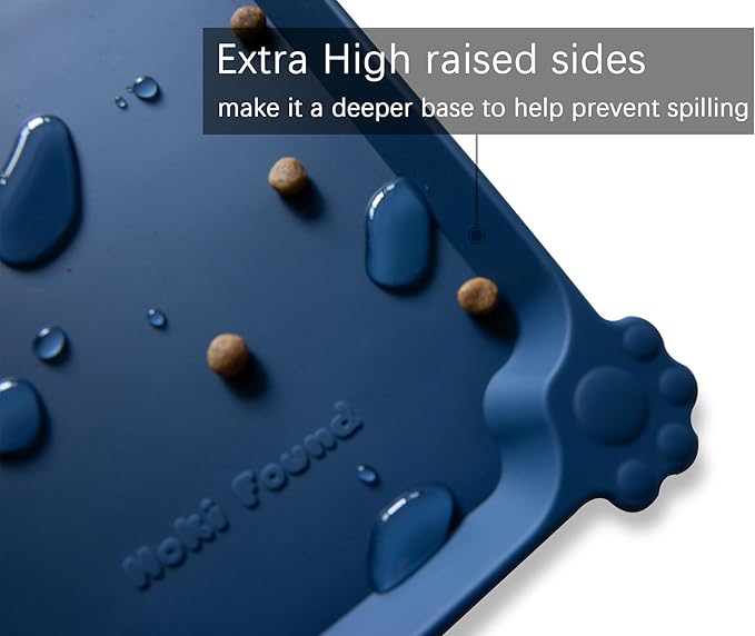 Hoki Found Large Silicone Pet Food Mat - Non Slip Dog, Cat Bowl Mat Tray - Waterproof Feeding Placemat - Indigo Ink