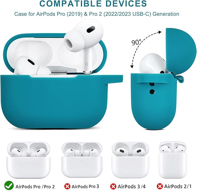 Compatible with AirPods Pro 2nd Generation Case with Cleaner Kit, Silicone Protective Case for Apple AirPod Pro 2nd/1st Earbuds Wireless Charging Cases with Bling Keychain (Aqua Green)