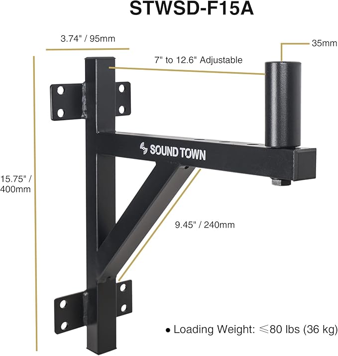 Sound Town 2-Pack Wall Mount Speaker Brackets, Fits 35mm Speaker Mounts (STWSD-F15A-PAIR)