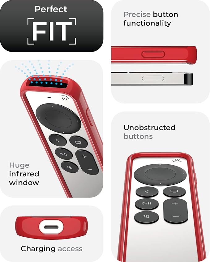 TotalMount Air Rim Case for Apple TV Remotes – Slim, Hybrid Apple TV Remote Case with Ultimate Drop Protection – Red Perimeter Cover & Clear Back