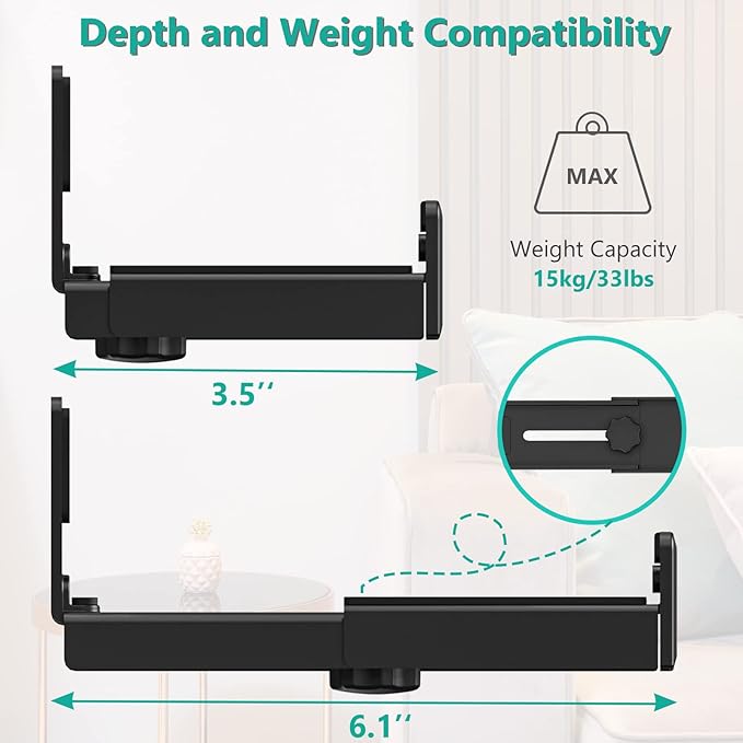 WALI Universal Soundbar Wall Mount, Center Channel Speaker Wall Mount Dual Bracket Hold up to 33 lbs, Arms Extend Adjustment from 3.5 to 6.1 inch (SLK202), Black