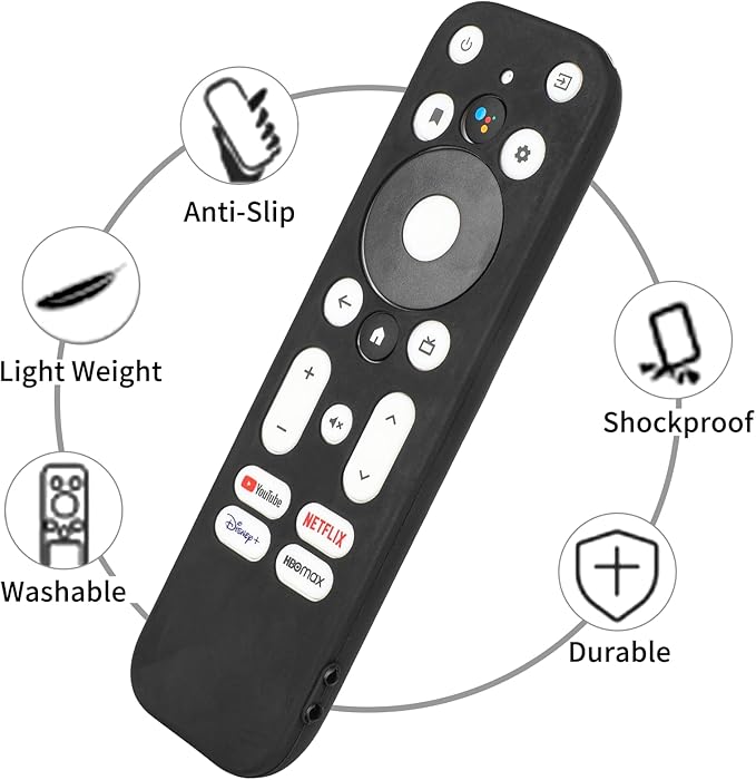 Silicone Remote Control Case Compatible with Onn 100024646 100026240 4K UHD Stick TV Box Remote Shockproof Protective Shell Cover with a Lanyard (Black)