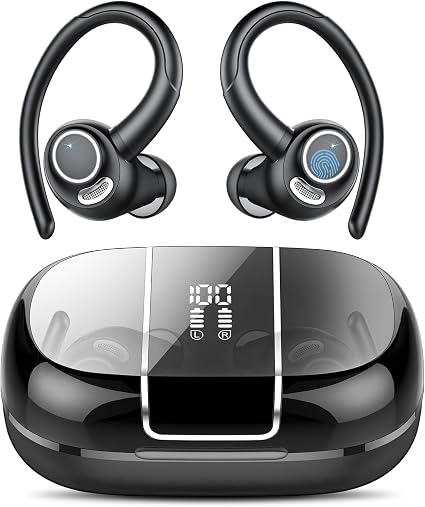 Wireless Sports Earbuds with Secure Earhooks, 48H Deep Bass/ENC Mic Ear Bud