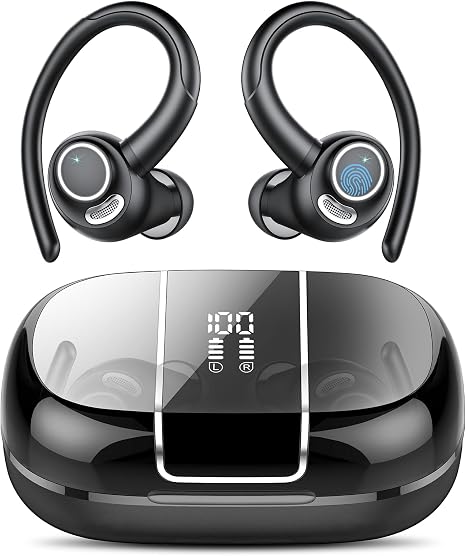 Wireless Sports Earbuds with Secure Earhooks, 48H Deep Bass/ENC Mic Ear Bud