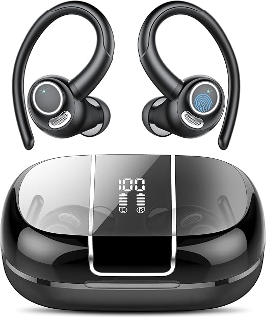 Wireless Sports Earbuds with Secure Earhooks, 48H Deep Bass/ENC Mic Ear Bud