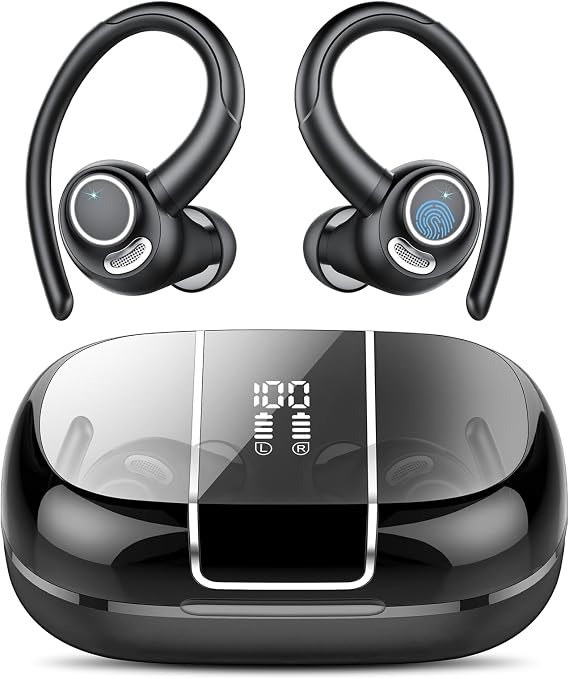 Wireless Sports Earbuds with Secure Earhooks, 48H Deep Bass/ENC Mic Ear Bud