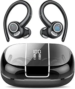 Wireless Sports Earbuds with Secure Earhooks, 48H Deep Bass/ENC Mic Ear Bud