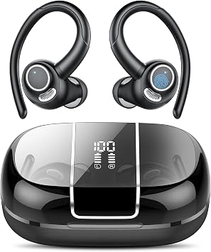 Wireless Sports Earbuds with Secure Earhooks, 48H Deep Bass/ENC Mic Ear Bud