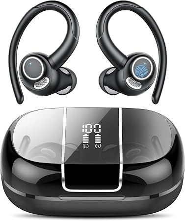 Wireless Sports Earbuds with Secure Earhooks, 48H Deep Bass/ENC Mic Ear Bud