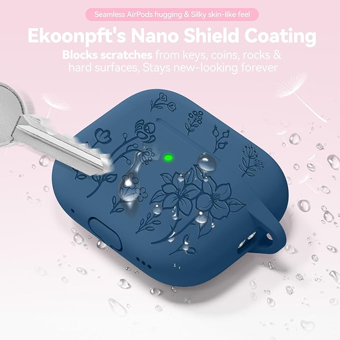 for Airpods Pro 3 Case, Flower Engraved Case Cover Compatible with AirPods Pro 3rd Generation 2025, Soft Silicone Cases with Cute Keychain & Cleaner for Women Girly, Shockproof