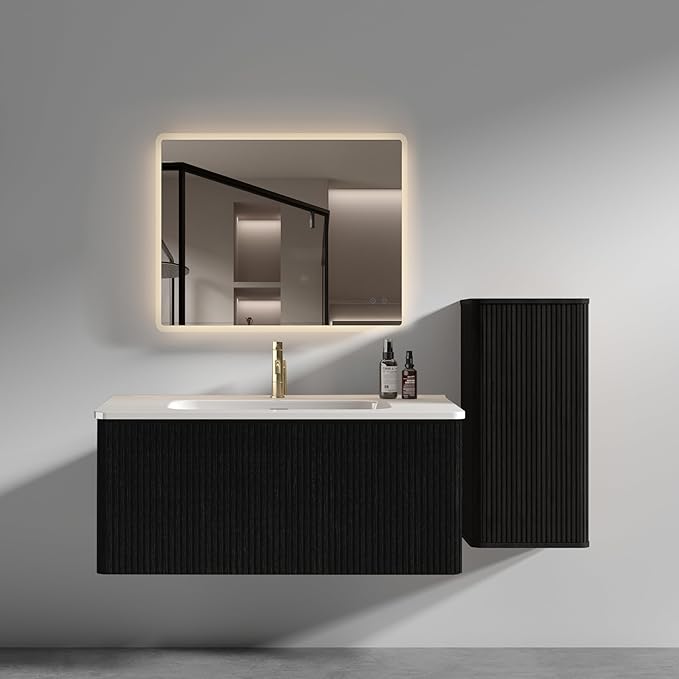Wall Mounted Floating Bathroom Vanity with Sink Large Storage Modern Design One-Piece Sink Basin Minimalist Cabinet Built-in Overflow for Contemporary Bathrooms