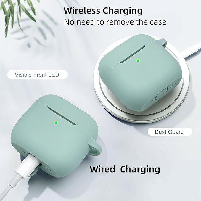 Airpods 4 Cases Silicone Protective Case for Airpod 4 with Bling Keychain for Apple AirPods 4th Generation Wireless Earbuds with Cleaner Kit (Fog Blue)