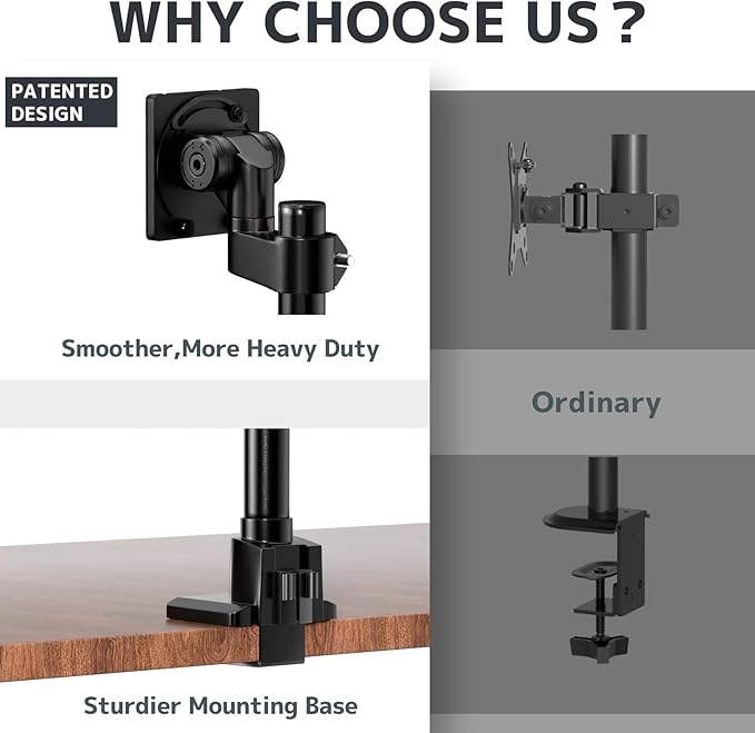 Monitor-Arm Ultrawide Heavy Duty 24-57'' - Aluminum Single Monitor Mount Holds up to 59.4lbs, Adjustable Desk Mount Stand, Black