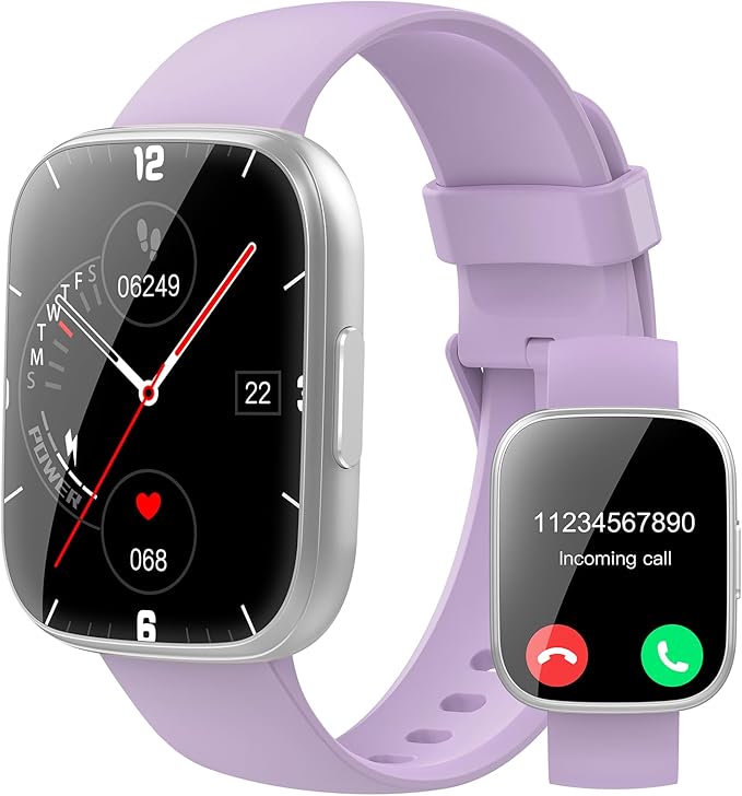 Smart Watches for Men Women, 1.95" HD Touchscreen Fitness Tracker with Bluetooth Calls, IP68 Waterproof, 120+ Sport Modes, 7-Day Battery, 24/7 Heart Rate & Sleep Monitor for Android iOS (Purple)