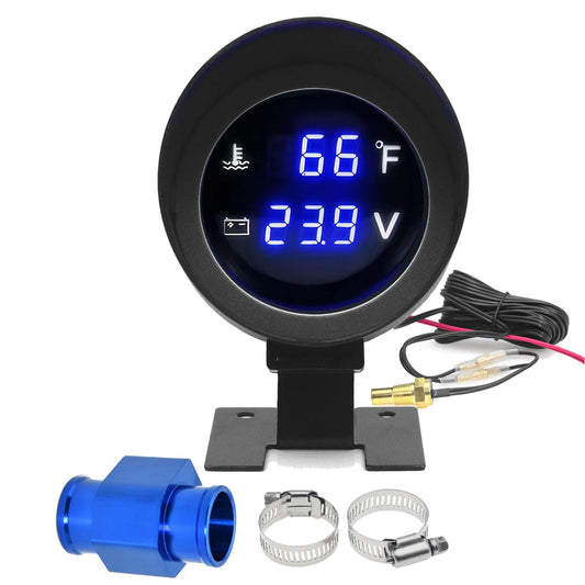 2-in-1 Water Temperature & Voltage Gauge Set with 1/8 Npt Sensor + Water Temp Joint Pipe Adapter 1.26"(32mm)