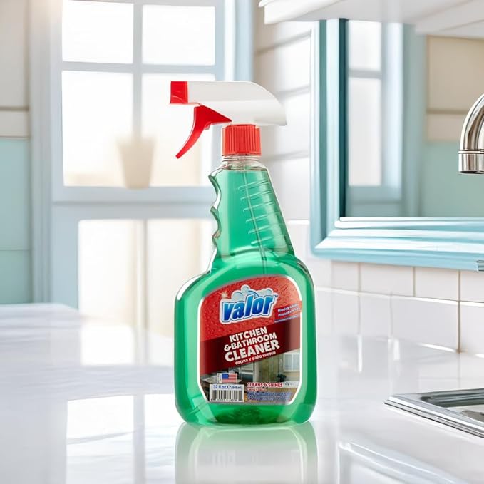 Valor Kitchen & Bathroom Cleaner Spray – Multi-Surface Degreaser & Limescale Cleaning Solution, Eco-Friendly Biodegradable Formula, (32 Fl Oz (Pack of 12))